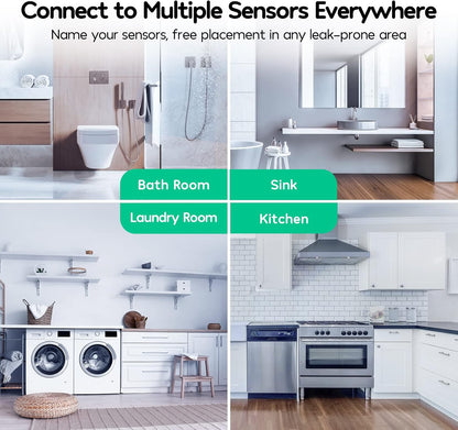 Winees WiFi Water Leak Detector for Home, 3 Pack Water Sensors with 100dB Adjustable Alarm, Leak Alert Email&SMS Notification, 200M Transmission for Basement, Bathroom, Laundry, IFTTT, 2.4G WiFi Only