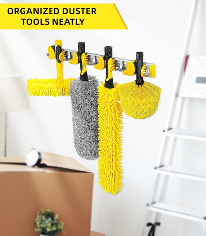 Wall-Mounted Mop and Broom Holder Storage Organizer with Good Grip, Cleaning Tools Hanger for Kitchen, Garden, Laundry Room and Garage, 4 Slots, 5 Hooks