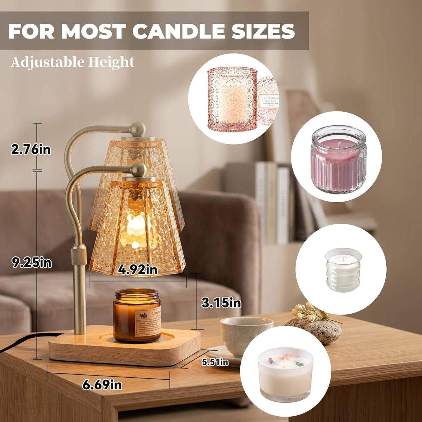 LALISU Candle Warmer Lamp, Stepless Dimming Candle Warmer Lamp with Timer & Dimmer Height Adjustable Compatible with Jars Scented Wax for Home Decor (Metal Base-Black)