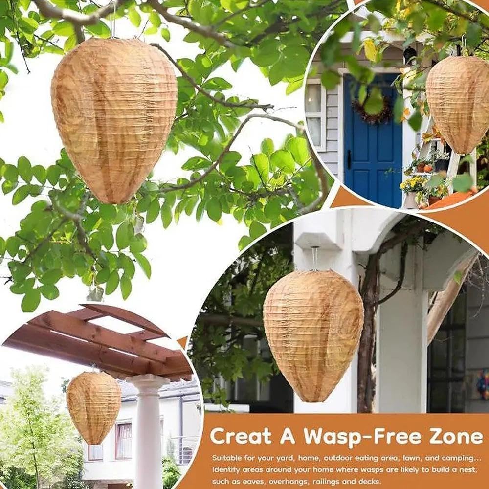 Wasp Nest Decoy 4-Pack, Yellow Paper Wasp Deterrent for Outdoor Hanging, Hornet Nest Replica to Repel Wasps from Patio and Garden