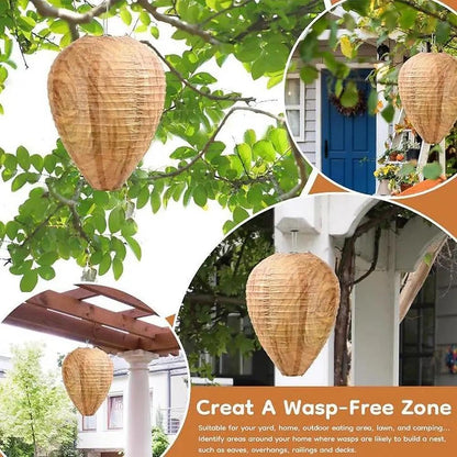 Wasp Nest Decoy 4-Pack, Yellow Paper Wasp Deterrent for Outdoor Hanging, Hornet Nest Replica to Repel Wasps from Patio and Garden