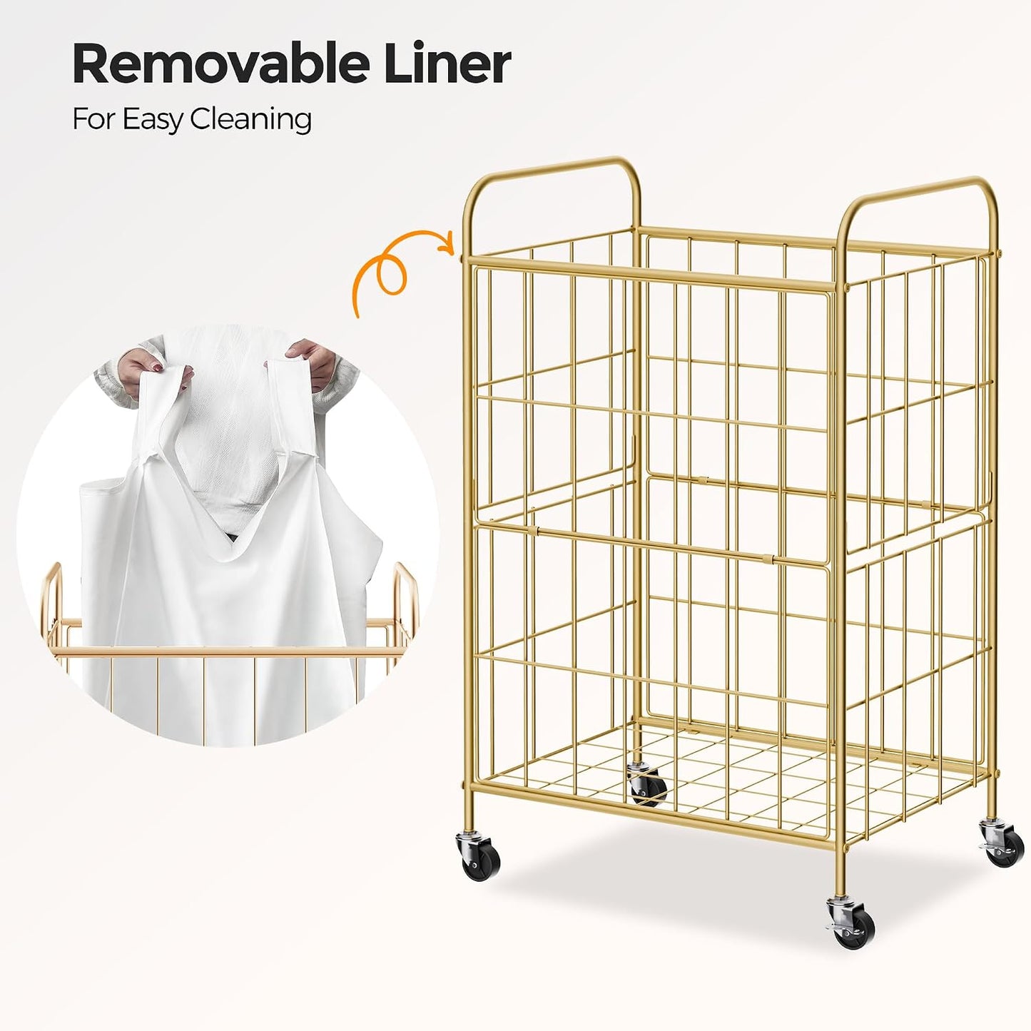 2 Section Laundry Hamper with Wheels and Brake, 100L Laundry Sorter Cart with 2 Removable Liner Bags, Metal Handle, Rolling Laundry Basket for Bedroom Laundry Room