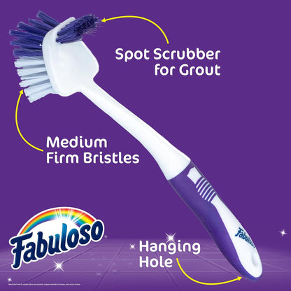 Fabuloso Cleaning Brush, Compact Hand Scrub Brush with Easy Grip Rubber Texture for Kitchen, Bathroom, Tile, Baseboards and Floors, Firm Bristles for Indoor Surface Cleaning, White & Purple, 6 Inch