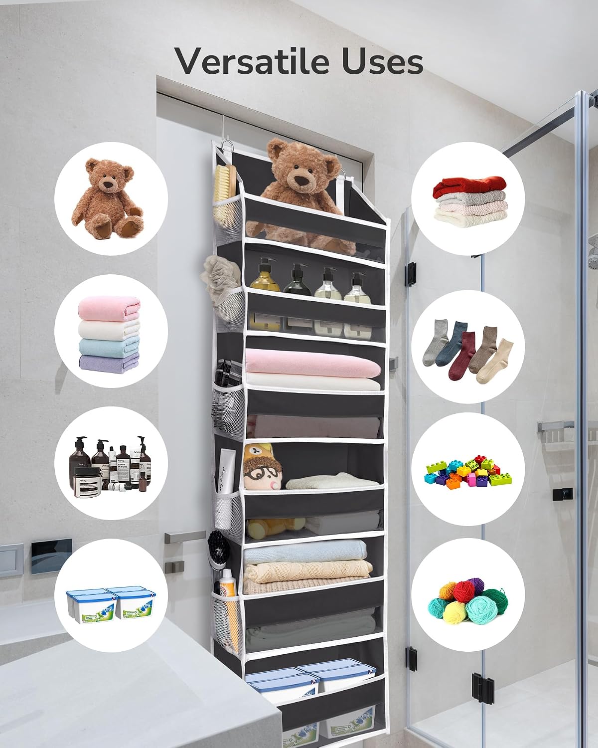 ULG Over the Door Organizer, 5-Tier Extra Large Hanging Storage with 10 Mesh Pockets, 100 lbs Capacity, Heavy Duty Door Organizer for Closet, Bedroom, Nursery Storage, Beige