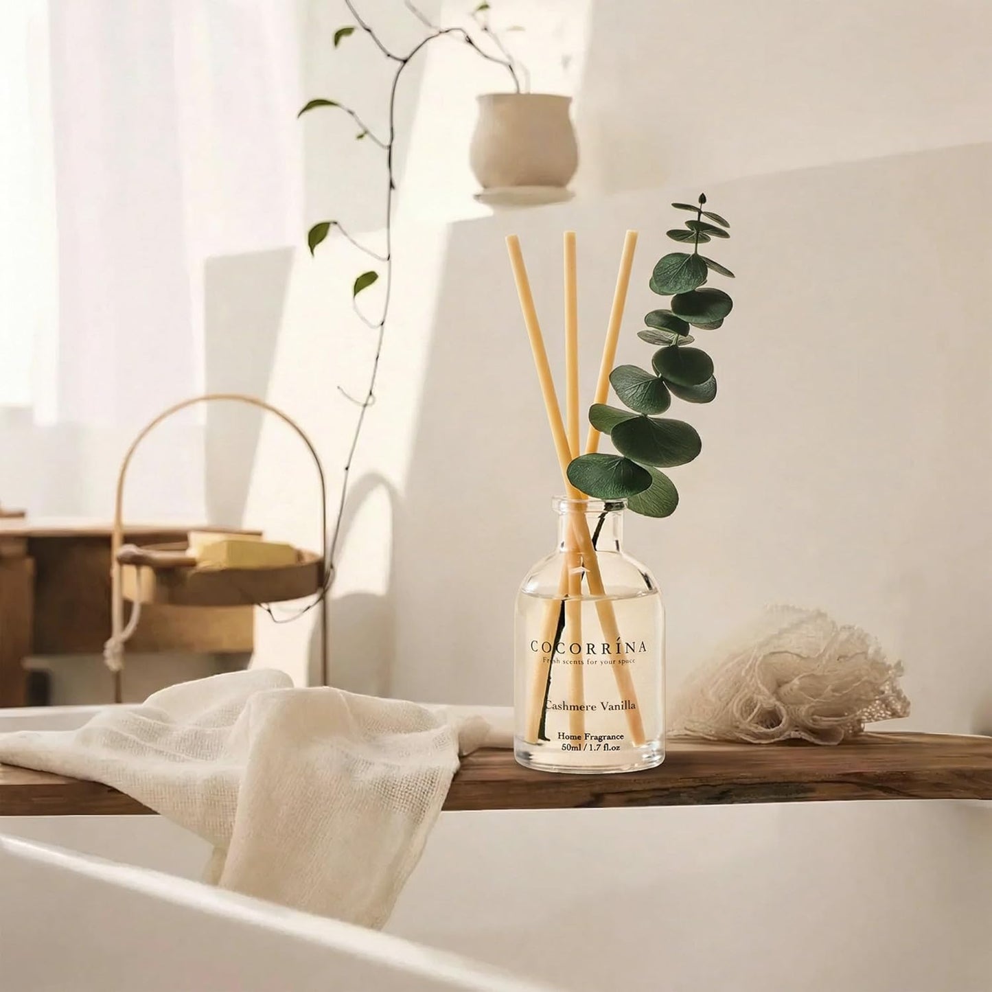 COCORRÍNA Eucalyptus Reed Diffuser Set of 3 - Eucalyptus & Moss, Clean Linen, Ocean Mist Scents, 1.7 fl oz Each, Total 5.1 oz, Scented Oil Diffusers for Home & Office