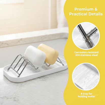 Soap Holder for Shower, Soap Dish for Shower, Holds 2 Bars, Self Draining Stainless Steel Rack with Drip Tray for Bathroom Counter and Kitchen Sink
