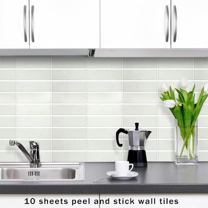 White Peel and Stick Backsplash Tiles for Kitchen, 10-Pack Self-Adhesive Waterproof Vinyl Bathroom Wall Tile(12 * 12 inches)