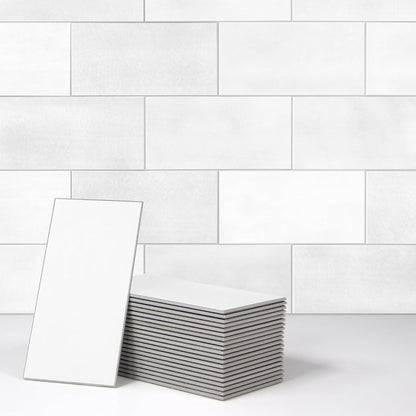 SUNWINGS 100-Sheet Subway Peel and Stick Backsplash Tile, 6" x 3" White Mixed Stone Composite Handmade Looks Self Adhesive Waterproof Wall Tile, Stick on Tiles for Kitchen Bathroom Shower Fireplace
