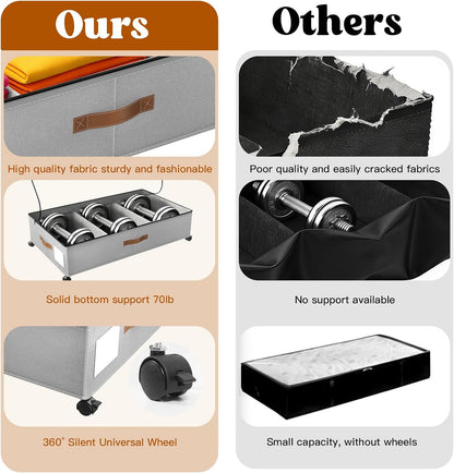 Under Bed Storage with Wheels, Rolling Under Bed Storage Containers with Clear Lid and Handles for Clothes, Shoes, Blankets, Pillows, Toys, Books, Bags (60L, 30.9 x 16.9 x 6.7in, Black, 2 Pack)