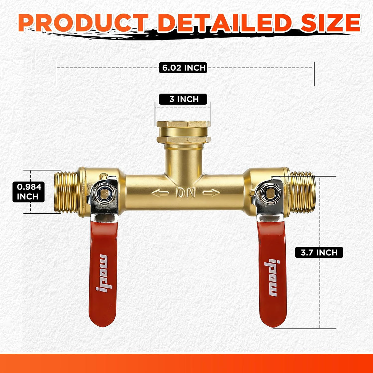 IPOW Upgrade Full Flow Garden Hose Splitter with Stainless Steel Handle, Brass Heavy Duty 2 Way Y Valve Garden Hose Splitter High Flow Spigot Splitter + 6 Rubber Hose Washers with Comfort Grip Use