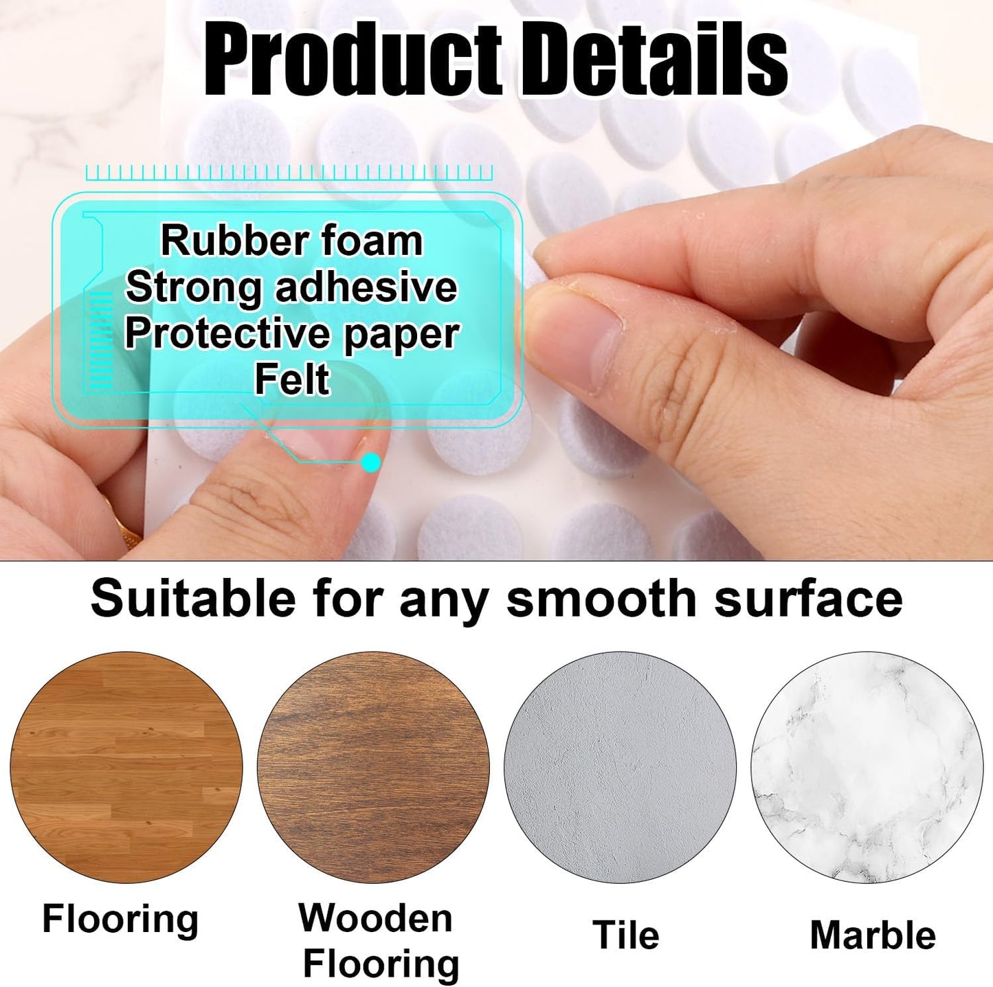 96pcs Felt Pads for Cabinet Door, 1.3cm/1/2in Round Thick Quite Small Cupboard Bumpers Self Adhesive Sticky Felt Dots Furniture Tools for Kitchen Furniture Floor Drawers Table Chair Legs Feet (Black)