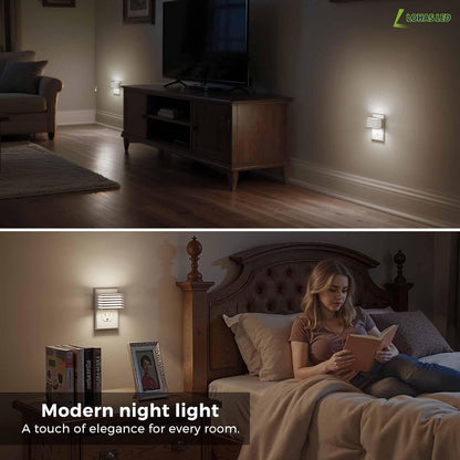 L LOHAS LED Motion Sensor Night Lights, [2 Pack] Dimmable Night Light Plug into Wall with Dusk-to-Dawn Sensor, Adjustable Brightness, 3000K Plug in Nightlight for Bedroom Bathroom Hallway (Black)