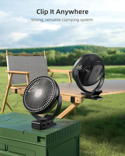 Koonie 8" Clip on Fan, 10000mAh Rechargeable Battery, Strong Airflow | 4 Speeds, Sturdy Clamp, Ideal Portable USB Desk Fan for Office, Golf Cart, Camping, Travel, Tent, Outdoor, Treadmill & Gym
