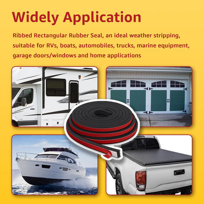 326A0004 Service Kit 30FT Extra Long Ribbed Bulkhead Seal, 3/5" x 360" Self Adhesive EPDM Foam Rubber Weather Stripping Tape for Tonneau Cover, Truck Bed, RV, Boat, Marine, Garage Door, Auto Tailgate