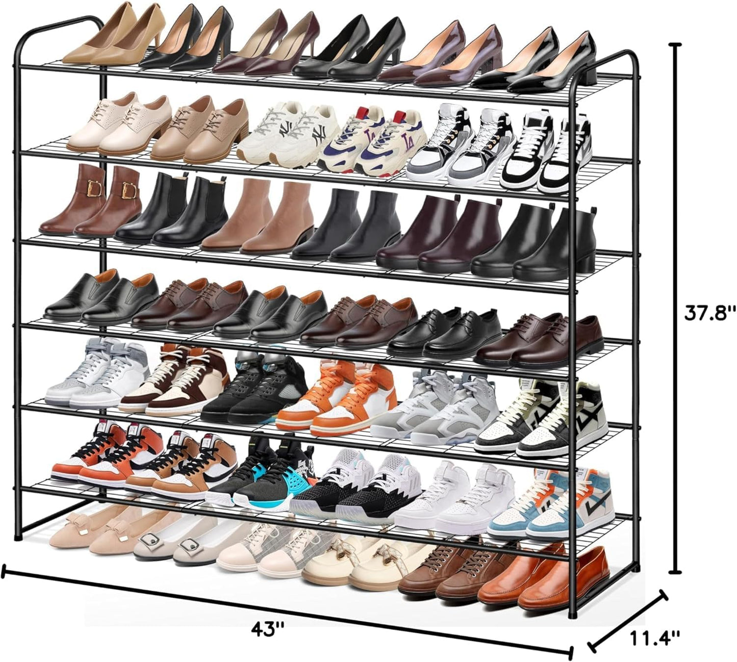 KEETDY 3-Tier Long Shoe Rack for Closet Metal Shoe Organizer for Entryway, Wide Stackable Shoe Storage Shelf with Sturdy Wire Grid for Closet Floor, Bedroom, Black
