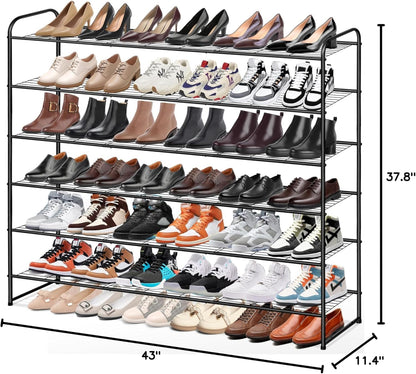 KEETDY 3-Tier Long Shoe Rack for Closet Metal Shoe Organizer for Entryway, Wide Stackable Shoe Storage Shelf with Sturdy Wire Grid for Closet Floor, Bedroom, Black
