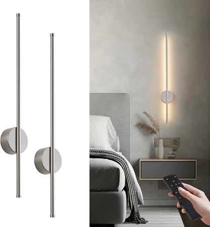 Battery Operated Modern Wall Sconces, Dimmable Wireless Wall Light Set of Two with Remote Control, 3 Color Temperatures, Rechargeable LED Wall Sconce for Bedroom, Living Room, Hallway, 23.6 Inch Brass