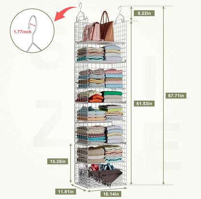 X-cosrack Closet Hanging Organizer Shelves - 5 Tier Wardrobe Organizers and Storage Bin, Hanging Organizer Shelves, Clothes Shelf with Adjustable Dividers for Bedroom Closet Sweater Shoes Handbag