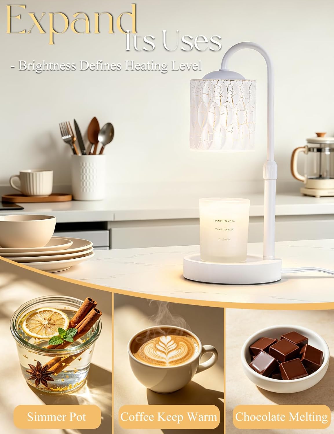 Briever Dimmable Candle Warmer Lamp with Timer, Height Adjustable Electric Candle Wax Warmer, Christmas Birthday Gifts for Women Mom, House Warming Gifts New Home Room Decor, Walnut Solid Wood Base