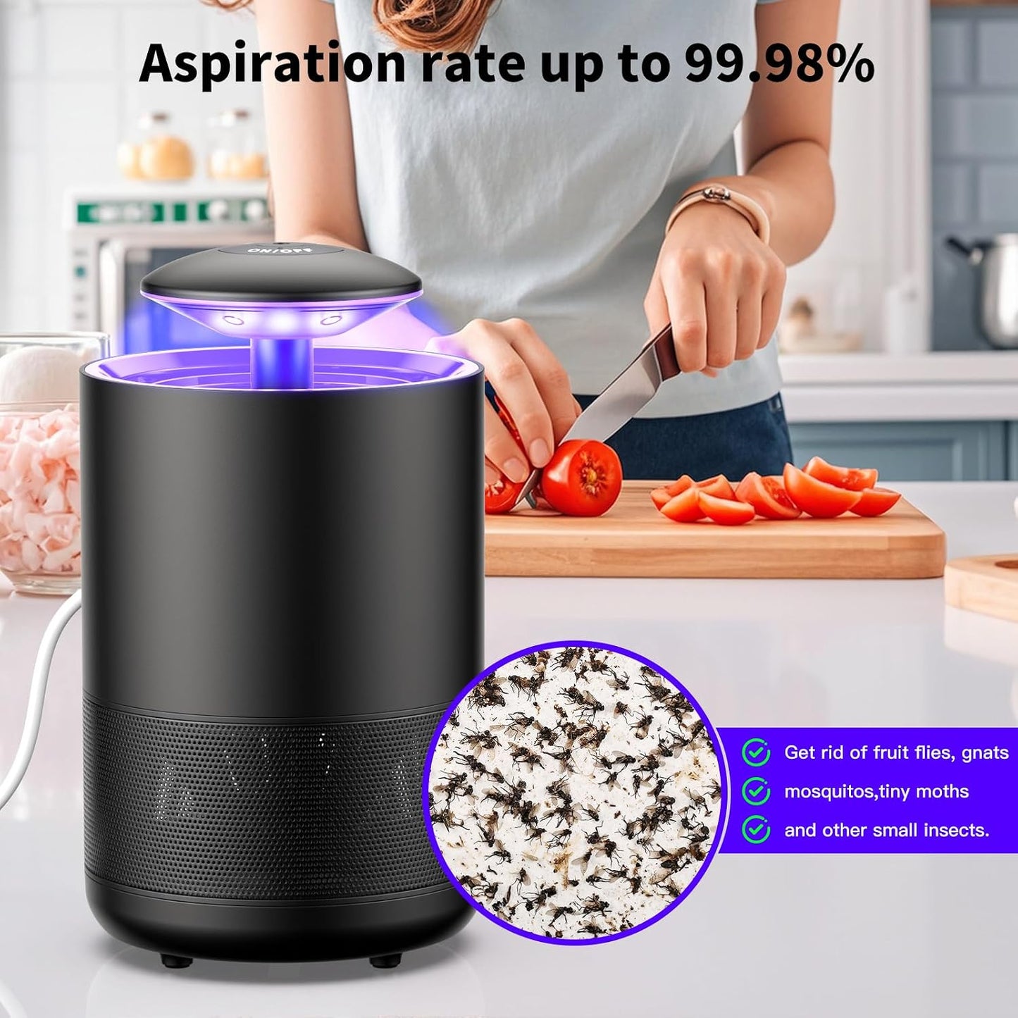 Fly Trap Indoor Mosquito Flying Insect Trap Automatic Electric Fly Catcher Fan Powered Gnat Catcher with 3 Sticky Boards, for Kitchen, Living Room, Dining Room, Yard, Swimming Pool, Picnic or Camping