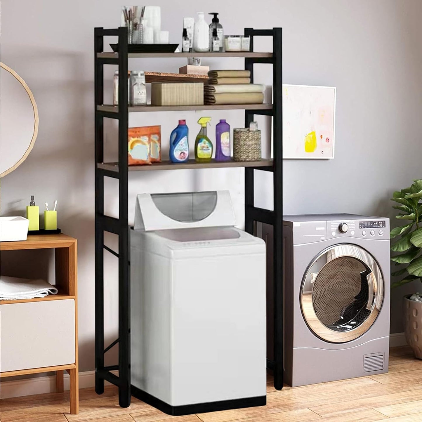 3 Tiers Over The Washer and Dryer Storage Shelf, Freestanding, Strong Load-Bearing, Laundry Room Organization Shelves, Space-Saving Bathroom Sundries Organizer Household Supplies White