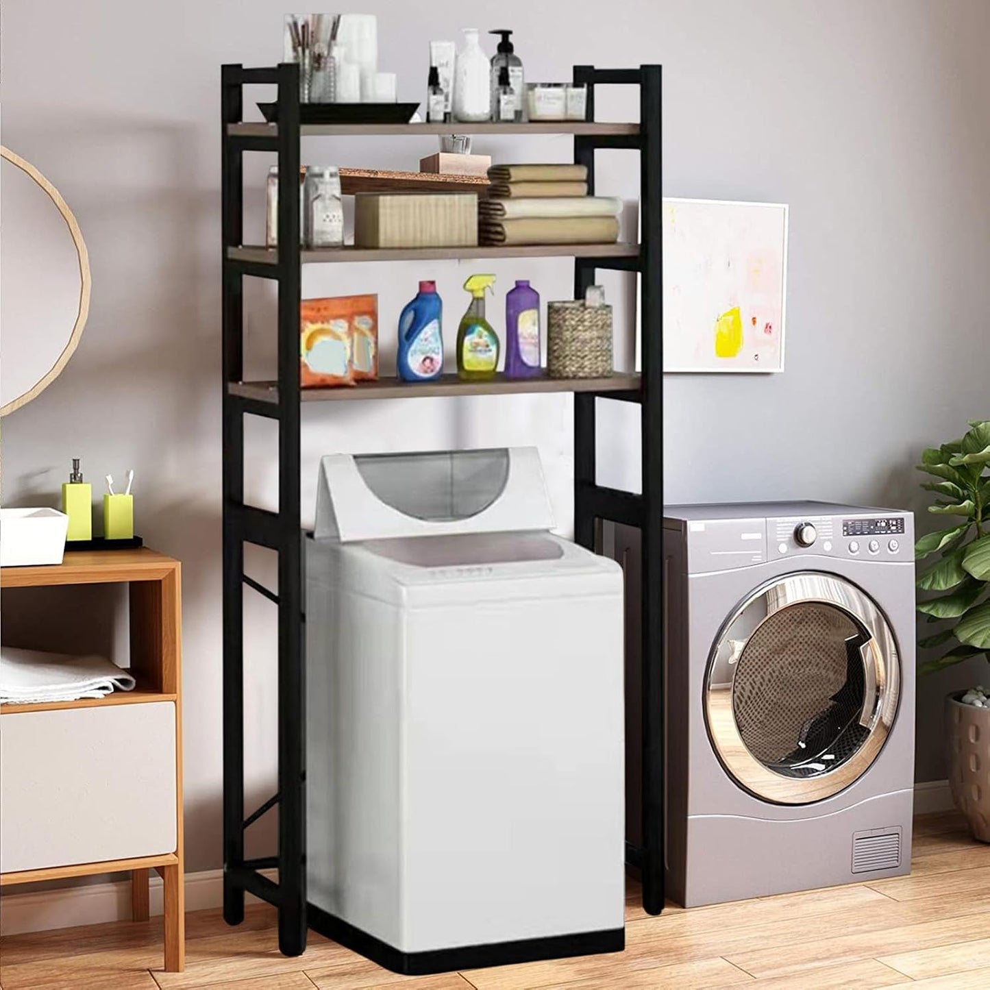 Laundry Room Storage Organizer, Over The Washer and Dryer Storage Shelves for Washer Dryer Countertop, 27.17"W x 11.81"D x 71.26"H, Suit Washing Machine Width Within 25.59", Hold 50lbs 【Ship from US】