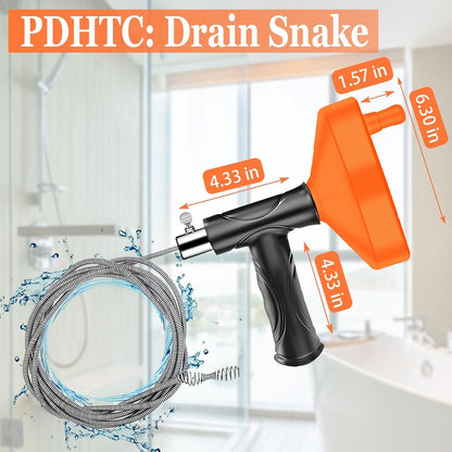 33 FT Drain Snake Auger, Plumbing Snake Drain Hair Clog Removal Tool, Sink Unclogger Drain, Heavy Duty Drum Auger, Cleaner Tool for Bathroom Kitchen Tub Shower Drain Clog Remover with Gloves