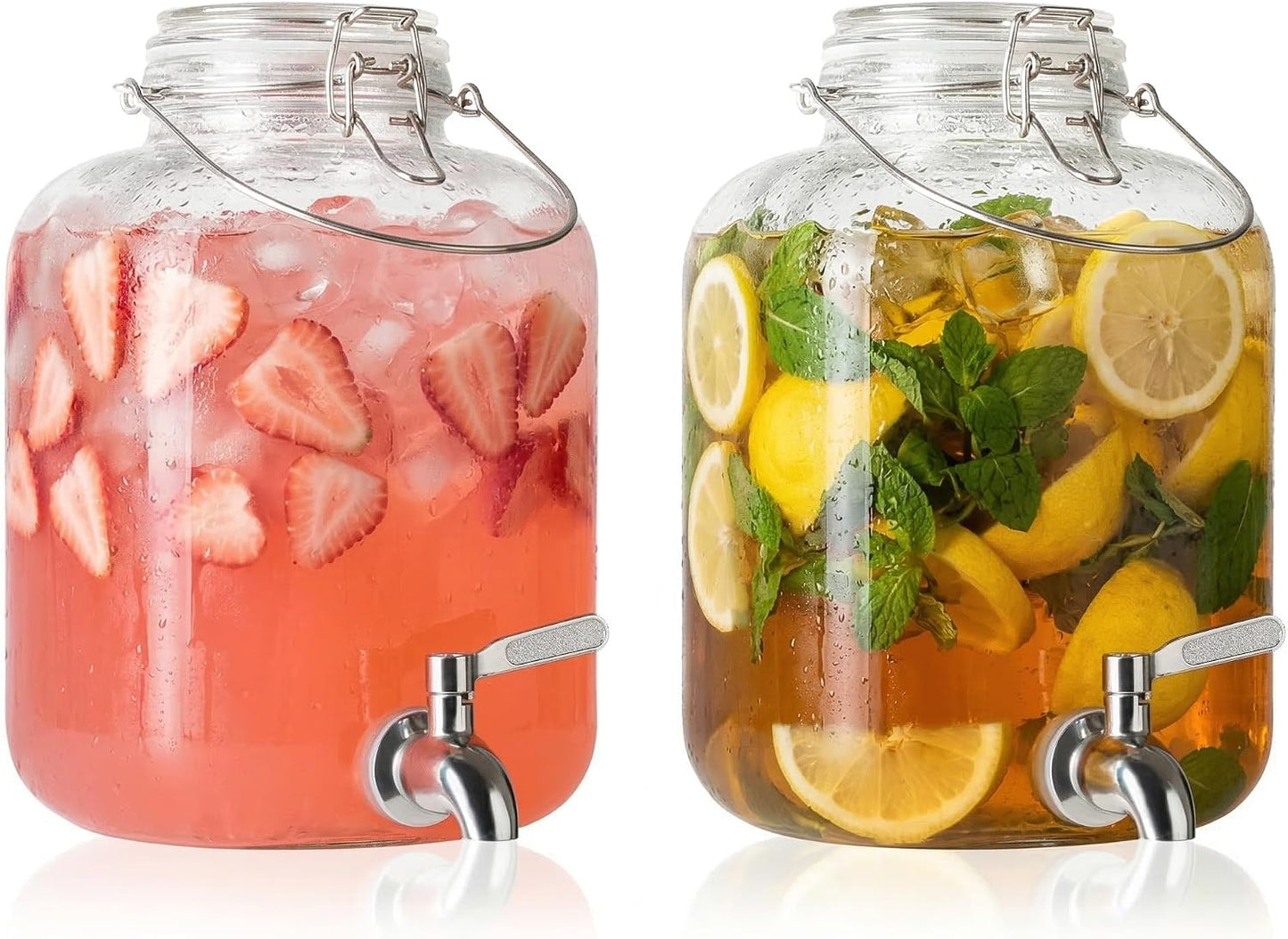 Glass Drink Dispenser for Parties, 1 Gallon Beverage Dispenser with Spigot and handle,Glass Water Dispenser, Juice Dispensers for Fridge, Lemonade & Laundry Detergent Dispenser (1Pack)