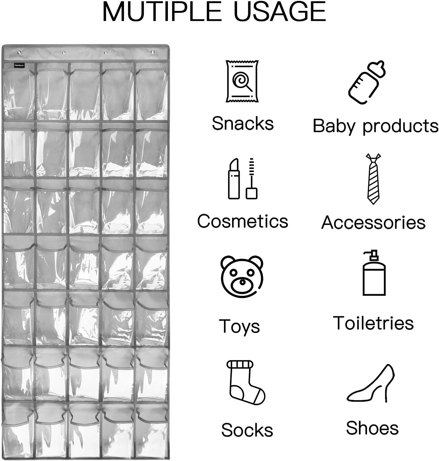1 Pack 35 Clear Crystal Pockets Large Hanging Shoe Organizer Over The Door Shoe Rack for Closet Door Storage Shoe Holder Hanger, 4Hooks, white (67.7'' x 26.4'')