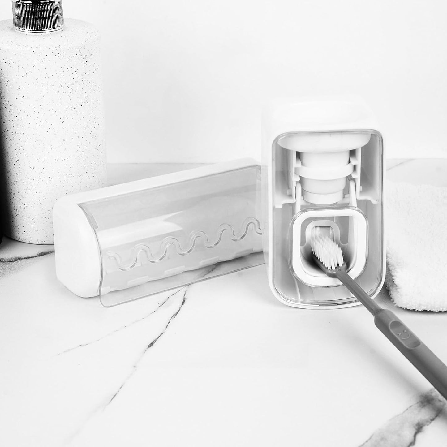 1 PCS Self Adhesive Toothbrush Holder with Cover for Bathroom, 5-Slot Wall Mounted Toothbrush Organizer Rack for Shower, Dorm, Cabinet