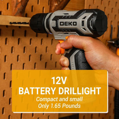 Power Drill Tool Set Kit: DEKOPRO Cordless Drill Tool Box with 12V Battery Electric Drill Driver for Home Hand Repair Power Tools Sets Drills Case