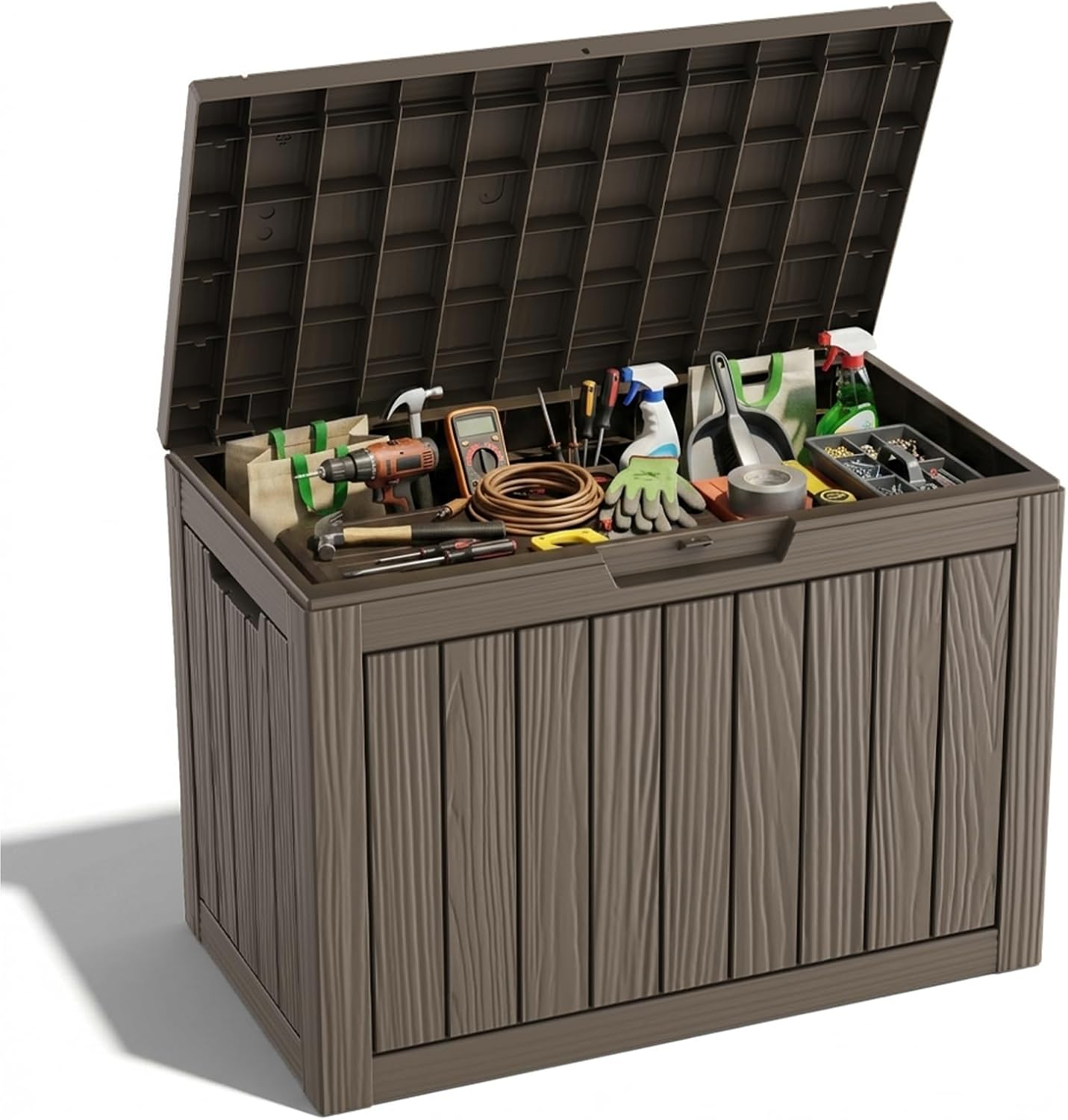 ROJIK 55Gal Outdoor Storage Box Waterproof Deck Box | Heavy-duty UV-resistant resin, space-saving for balcony/patio, stores cushions/tools/pool gear, lockable lid as table/bench