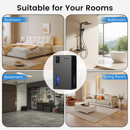 NineSky Dehumidifiers for Home, 1000 Sq.Ft Dehumidifier with 95oz Water Tank, Quiet Dehumidifier for Basement Bathroom Bedroom with 7-Color Ambient Light & Auto Shut Off, Sliver