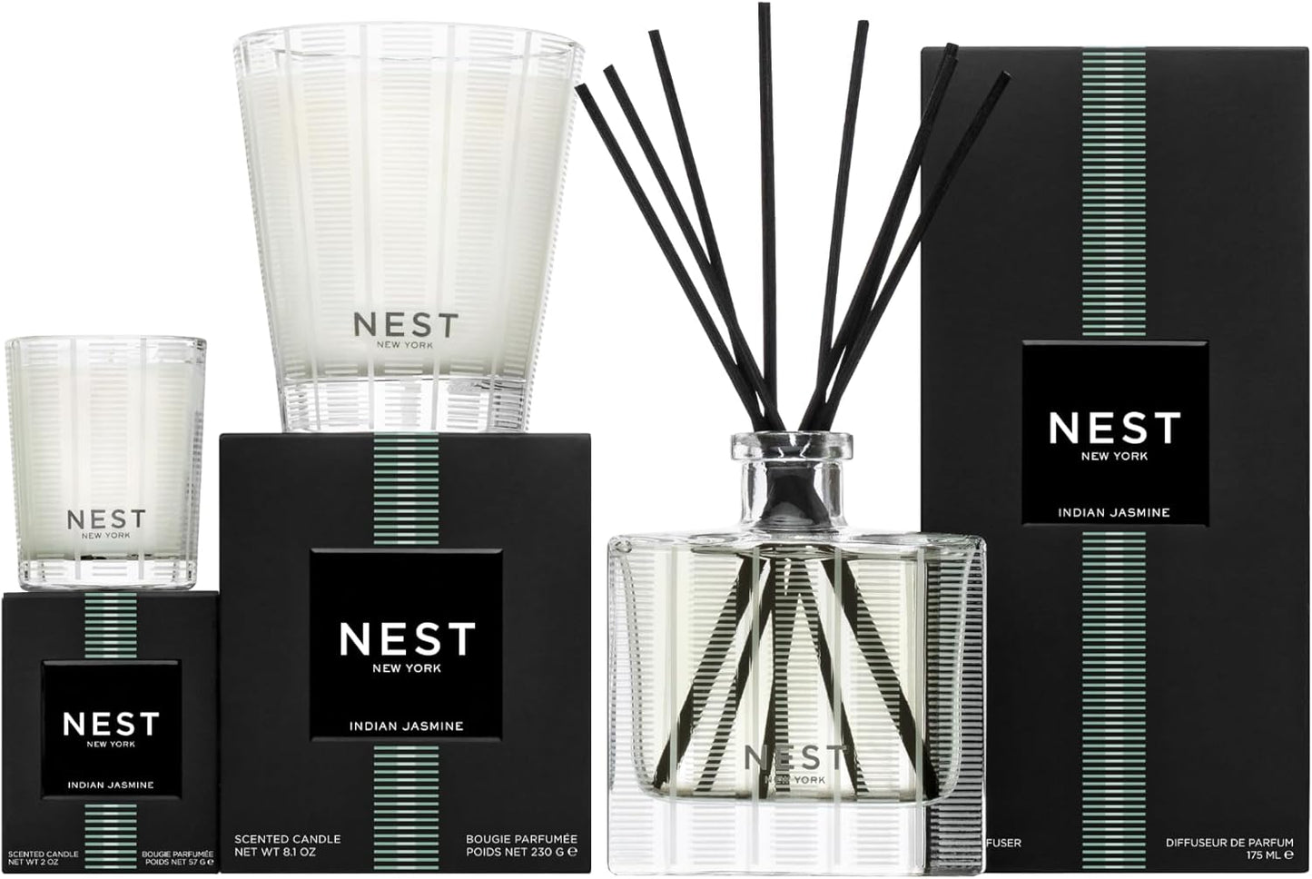 NEST New York Reed Diffuser, Moroccan Amber - 5.9 fl oz - Fragrance for Up to 90 Days - Reusable, Refillable Glass Holder - Includes 8 All-Natural Reed Sticks - Flame Free
