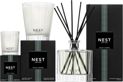 NEST New York Reed Diffuser, Moroccan Amber - 5.9 fl oz - Fragrance for Up to 90 Days - Reusable, Refillable Glass Holder - Includes 8 All-Natural Reed Sticks - Flame Free