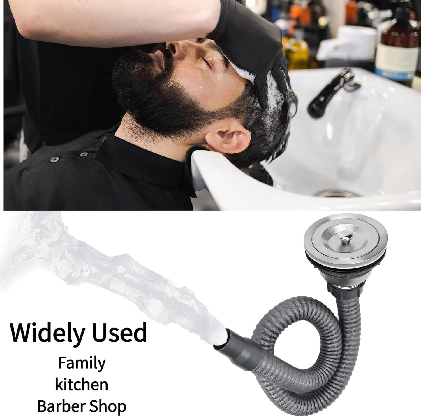 Drain Plug Basket Strainer Stainless Steel Sink Plug Kit, Hair Salon Shampoo Basin Drain Plug kit, Fast Drainage Sink Plug with Hair Catcher Accessories for Shampoo Bed, kitchen, Sturdy and Durable