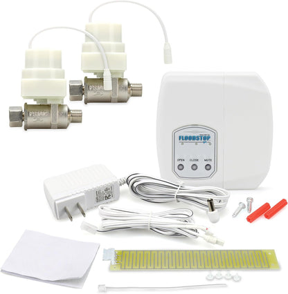 FloodStop Sink Leak Detector Kit with Automatic Water Shut-Off and Visual/Audible Alarms, 3/8" Compression, Hot & Cold Valves