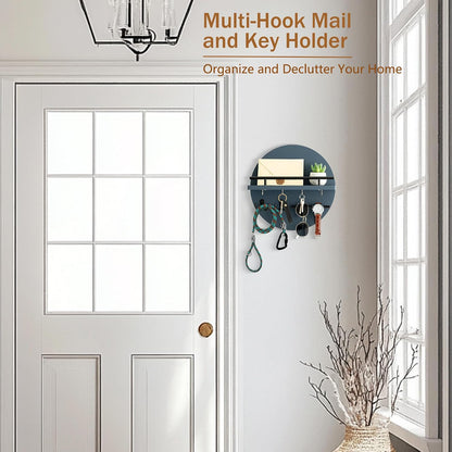 dreampossible Key Holder for Wall Decorative with Shelf and Hooks, Mail Organizer Wall Mount, Circular Design Entryway Key Rack Hanger, Rustic Home Decor (Black)