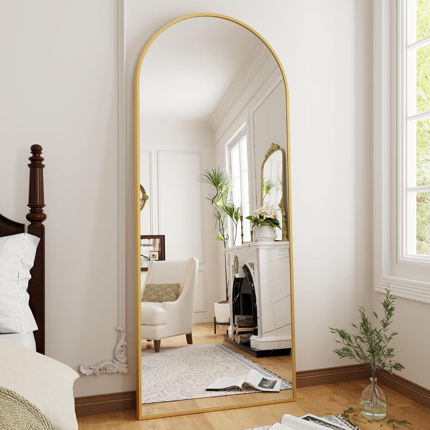 OGCAU Floor Full Length Mirror, 56"x20" Arched Full Body Mirror, Hanging or Leaning, Standing, Wall Mounted with Aluminum Frame for Bedroom Living Room, White