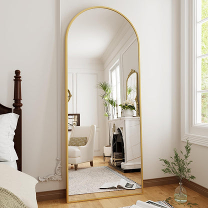 OGCAU Floor Full Length Mirror, 56"x20" Arched Full Body Mirror, Hanging or Leaning, Standing, Wall Mounted with Aluminum Frame for Bedroom Living Room, White