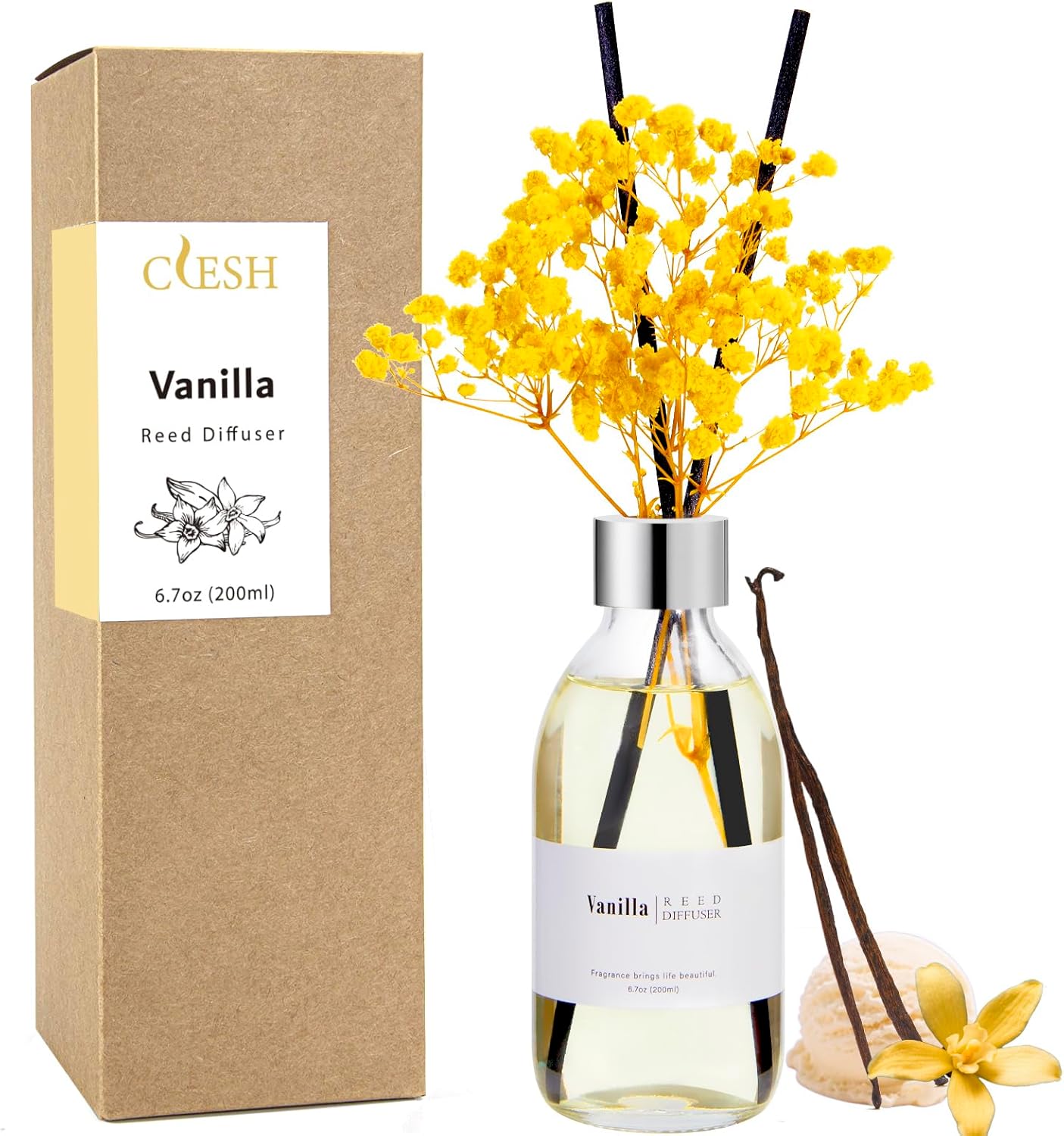 Clesh Reed Diffuser Set, 6.7 oz Eucalyptus Scented Diffuser with Sticks, Home Fragrance Reed Diffuser for Bathroom Shelf Decor