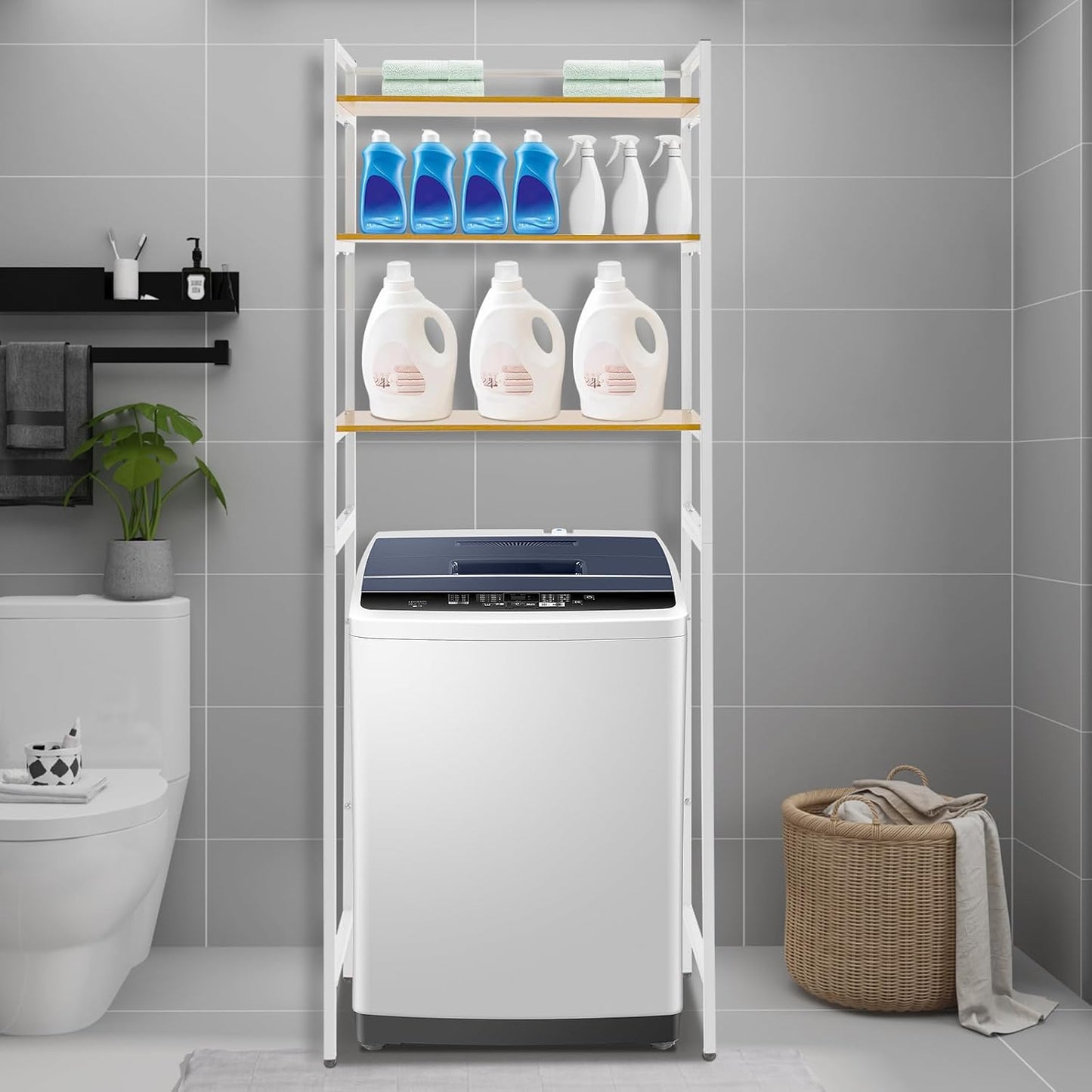 Gdrasuya10 Over the Washer and Dryer Storage Shelf for Laundry Room, 3 Tier White Washer Storage Utility Rack Shelf Laundry Storage Shelf Organizer Space Saving for Room