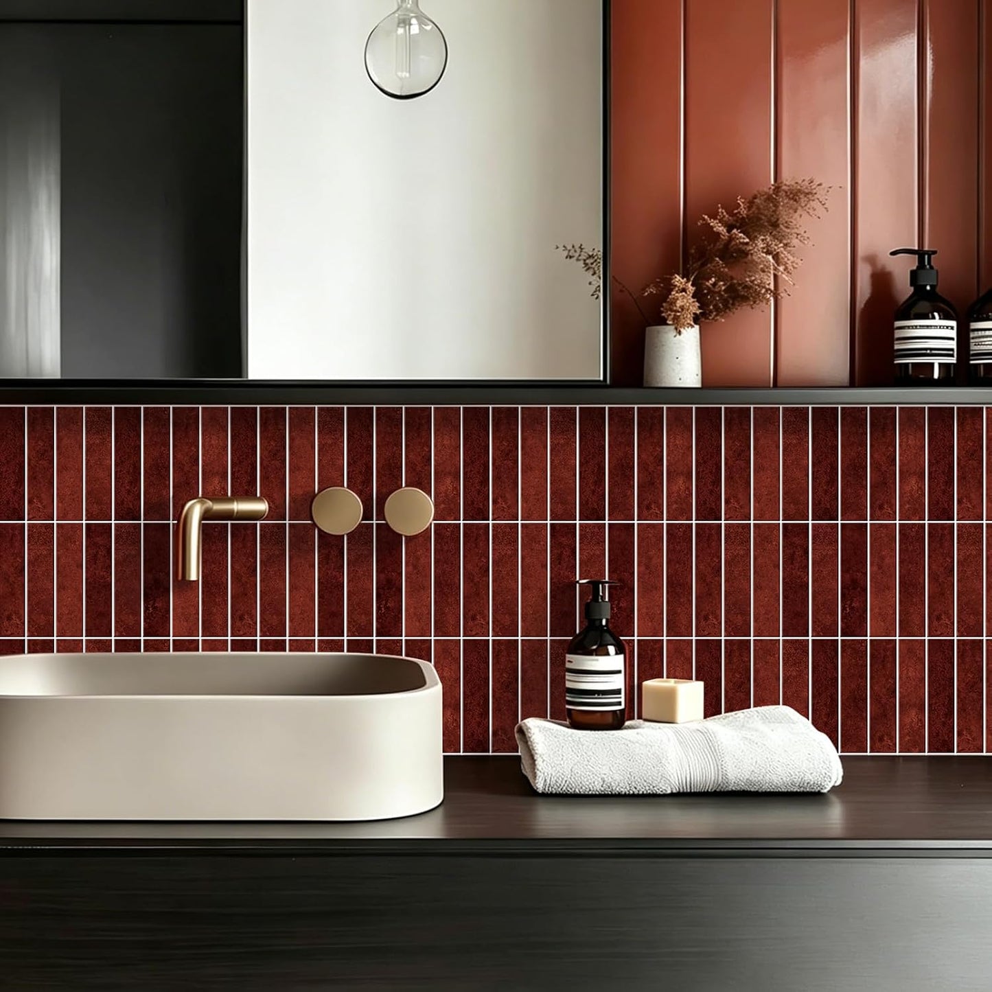 MORCART Peel and Stick Backsplash, 10 Sheets of 11.8"x11.8" - 3D Adhesive Waterproof Wall Tiles for Kitchen, Bathroom, Living Room, Subway Tiles, Gray-Apricot