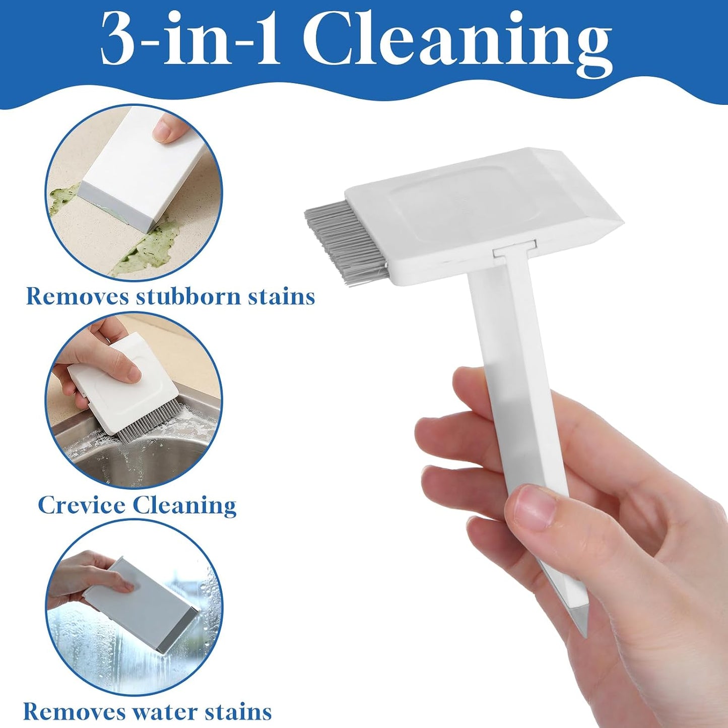 Kitchen Sink Squeegee and Countertop Brush, 3 in 1 Small Squeegee for Kitchen Sink, Countertop, Bathroom Mirror, Window Glass, Wet Dry Messes on Tiles, Stove