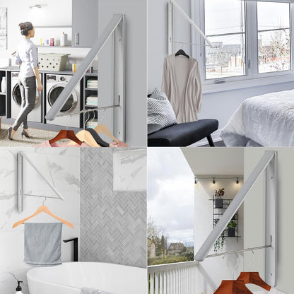 Retractable Clothes Drying Rack Wall Mounted, White | Foldable, Space-Saving, For Laundry Room/Bathroom/RV, Stainless Steel/Aluminum