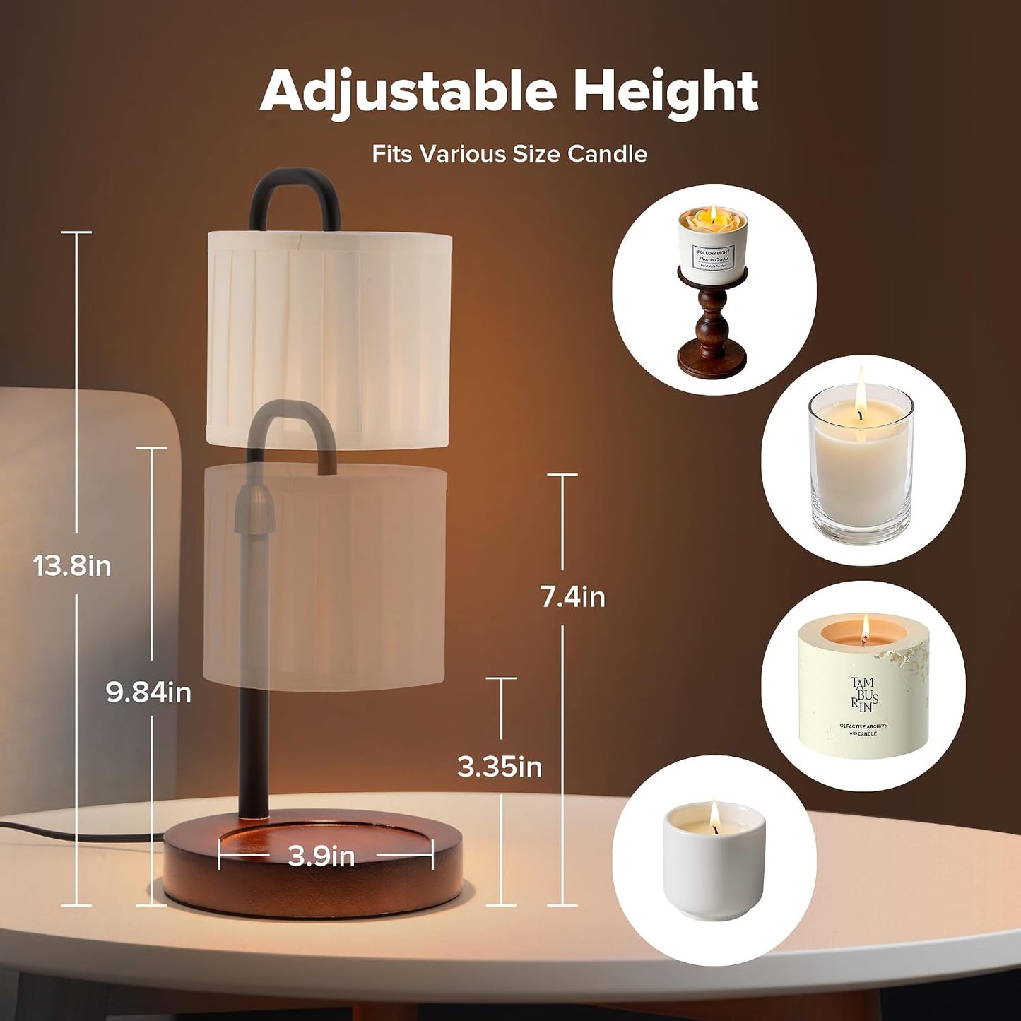 Candle Warmer Lamp with Timer, Dimmable Wax Warmer Candle Lamp for Jar Candle with 2 Bulbs, Christmas Birthday Gifts for Women Mom, Cozy Home Decor for Room, Bedroom, Kitchen-Pleated Fabric