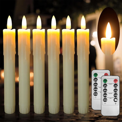 Flameless Taper Candles with Remote, 6.7 Inch Short Taper Candles Battery Operated with Flickering 3D Flame, Led Candle Sticks Safe for Windowsill Wedding Home Christmas Decor, Ivory, Set of 6