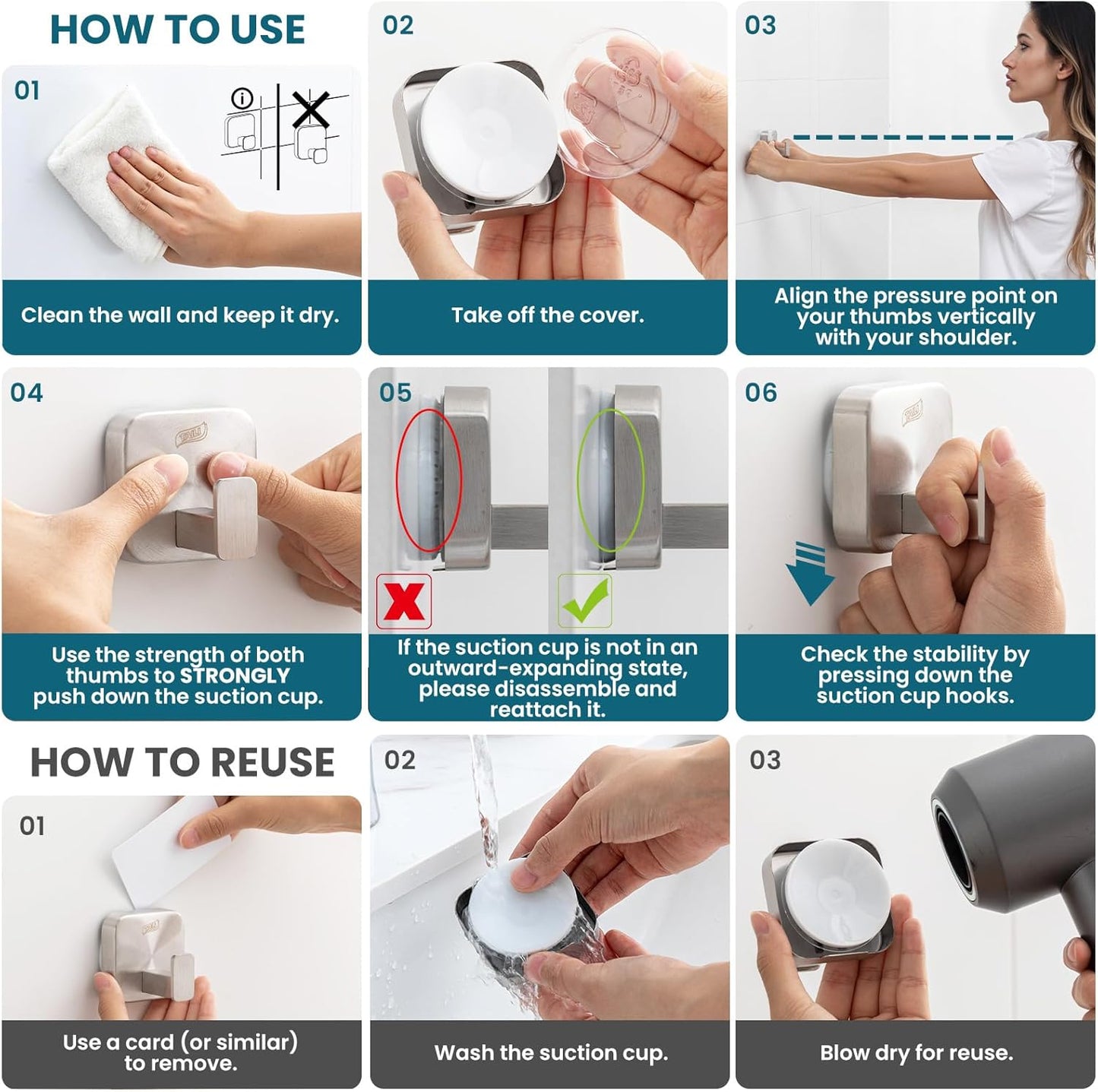 TAILI Suction Cup Razor Holder in Shower 2 Pack, Towel, Loofah, Shaver Holder for Bathroom Wall, Powerful Suction Cup Shower Hooks, Easy to Install and Reuse, White