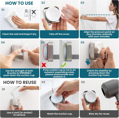 TAILI Suction Cup Razor Holder in Shower 2 Pack, Towel, Loofah, Shaver Holder for Bathroom Wall, Powerful Suction Cup Shower Hooks, Easy to Install and Reuse, White