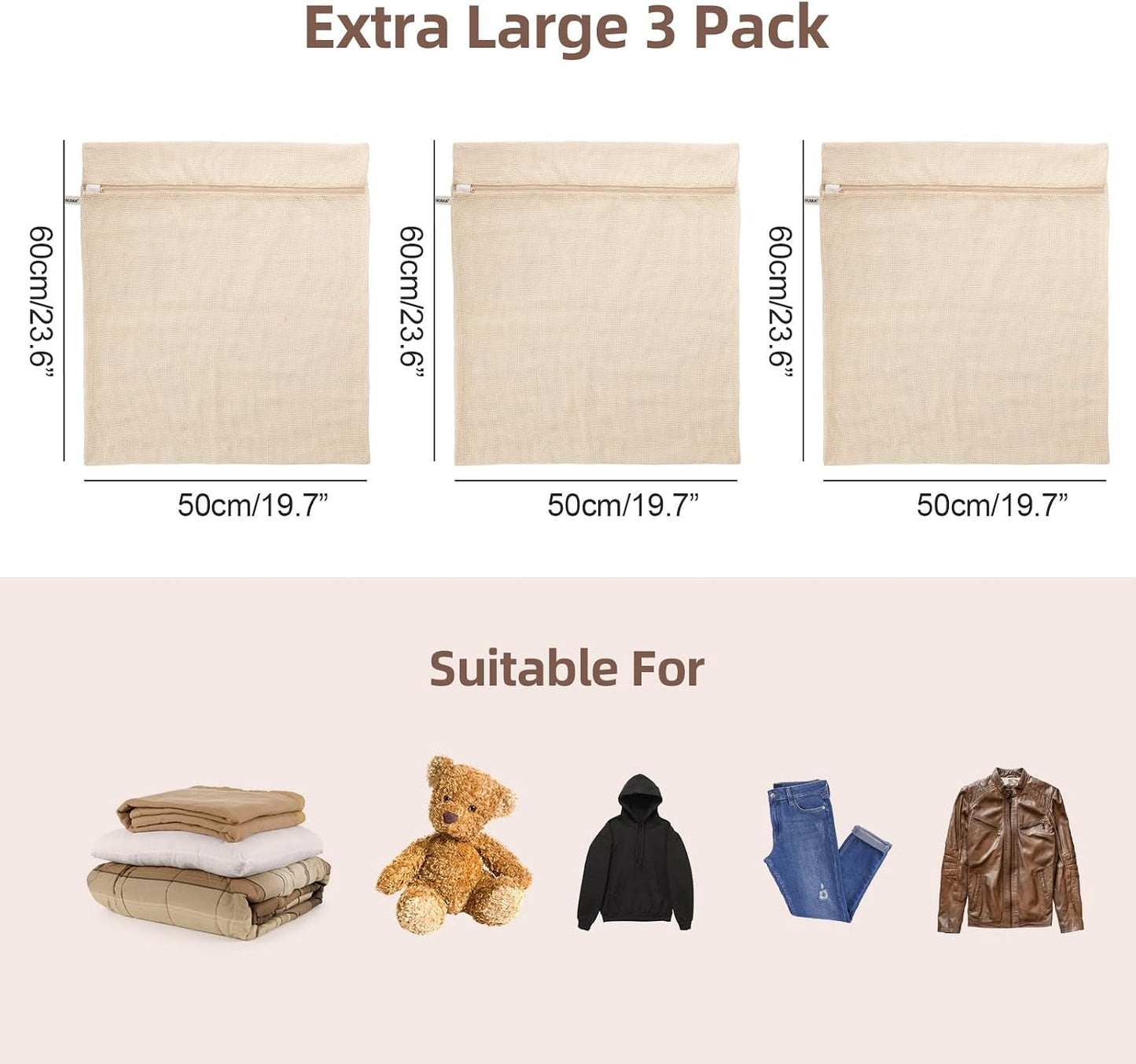 100% Cotton Mesh Laundry Bags, Premium Soft, No Dye, Set of 4, Natural